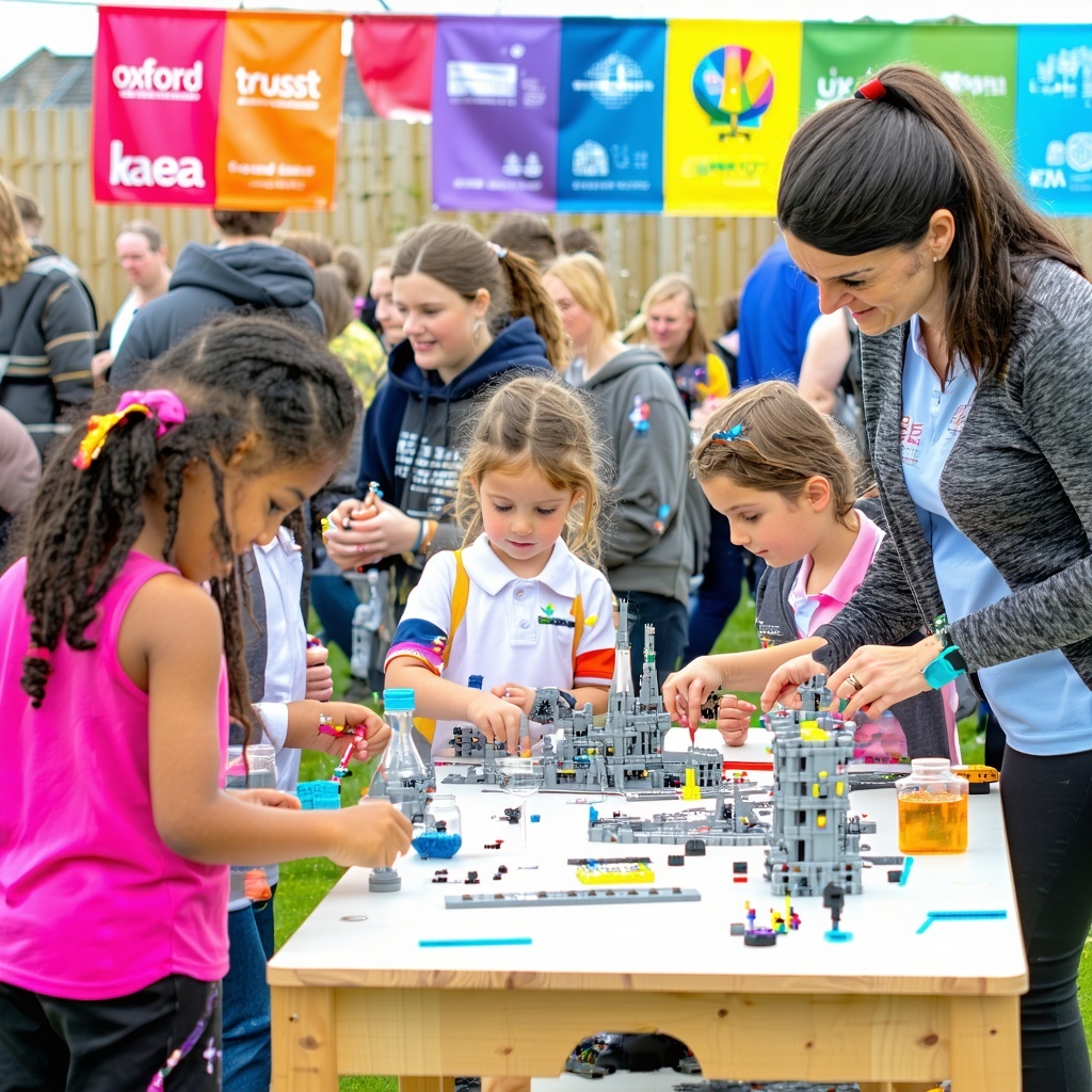 Group of children participating in science and technology experiments at a Oxford Trust event